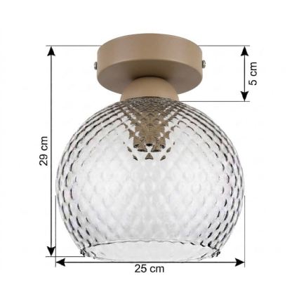 BRILAGI - Plafoniera LED RETRO GLASS 1xE27/60W/230V Ø 25 cm beige/grigio fumé