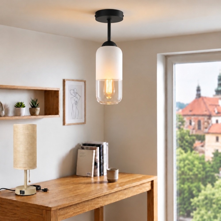 BRILAGI - Plafoniera LED RETRO GLASS 1xE27/60W/230V Ø 14 cm nero/bianco