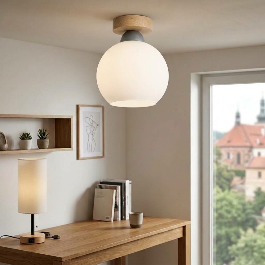 BRILAGI - Plafoniera LED RETRO GLASS 1xE27/60W/230V Ø 15 cm rovere/bianco