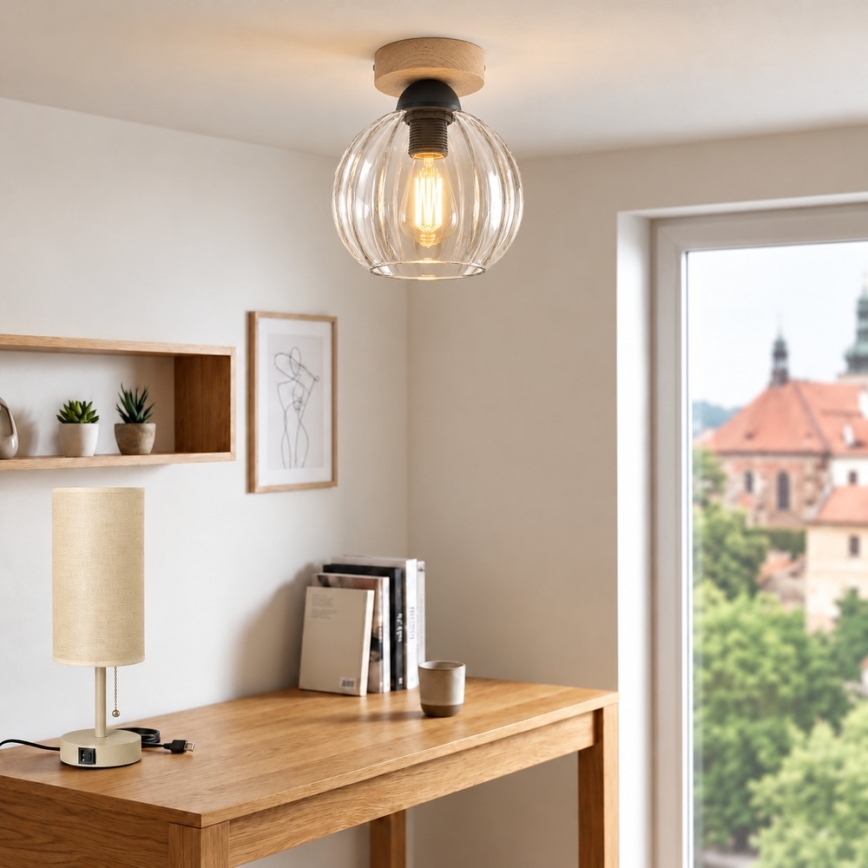 BRILAGI - Plafoniera LED RETRO GLASS 1xE27/60W/230V Ø 18 cm rovere/trasparente