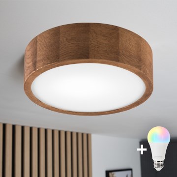 Brilagi - Plafoniera LED RGBW dimmerabile CARVALHO 1xE27/9W/230V 2700-6500K Wi-Fi rovere Ø 27,5 cm
