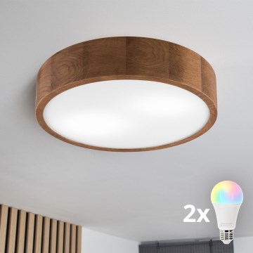 Brilagi - Plafoniera LED RGBW dimmerabile CARVALHO 2xE27/15W/230V 2700-6500K Wi-Fi rovere Ø 37,5 cm