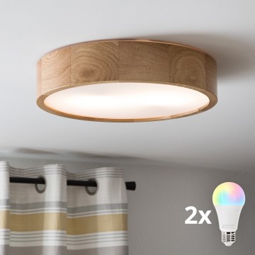 Brilagi - Plafoniera LED RGBW dimmerabile CARVALHO 2xE27/9W/230V 2700-6500K Wi-Fi rovere diam. 37,5 cm