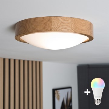 Brilagi - Plafoniera LED RGBW dimmerabile CARVALHO SLIM 1xE27/15W/230V 2700-6500K Wi-Fi rovere Ø 27 cm