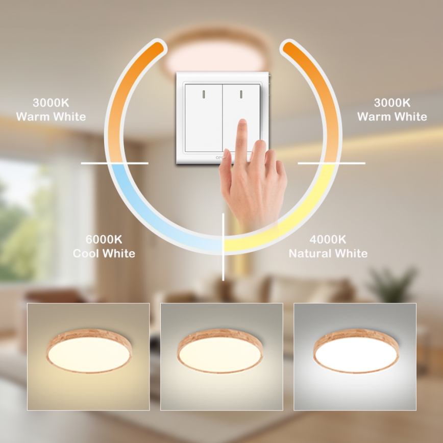 Brilagi - Plafoniera LED WOODROUND LED/30W/230V 3000/4000/6000K Ø 40 cm in legno CRI 90