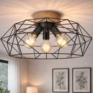 Brilagi - Plafoniera WOODY BASKET 3xE27/60W/230V Ø 60 cm rovere