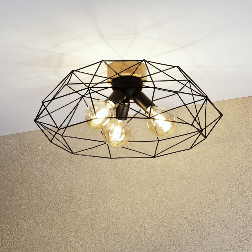 Brilagi - Plafoniera WOODY BASKET 3xE27/60W/230V Ø 60 cm rovere