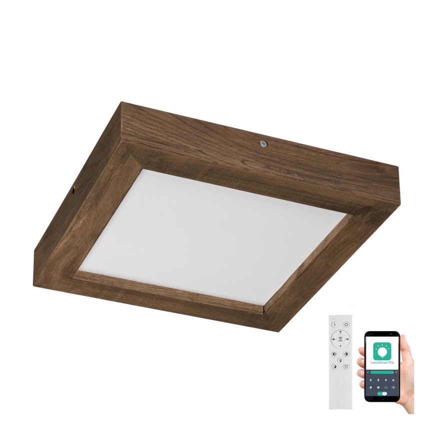 Brilagi - Plafonnier à intensité variable salle de bain WOODY FRAME LED/24W/230V chêne noyer 30x30 cm 3000-6000K IP44 + Télécommande