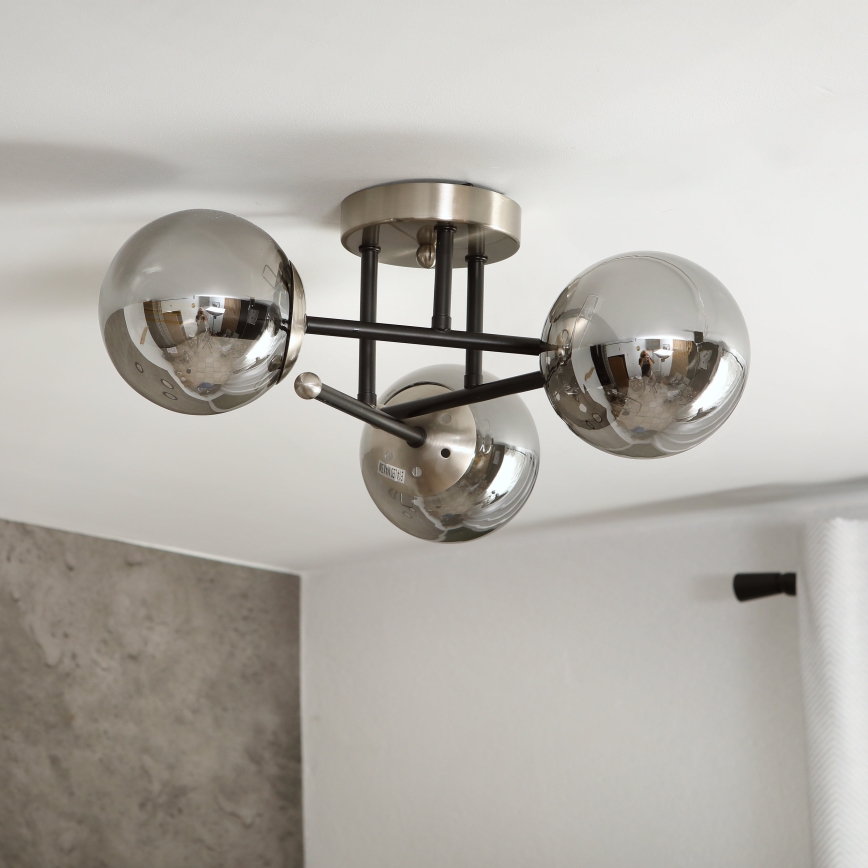 Brilagi - Plafonnier affleurant MALIVA 3xE14/15W/230V chrome mat/fumé