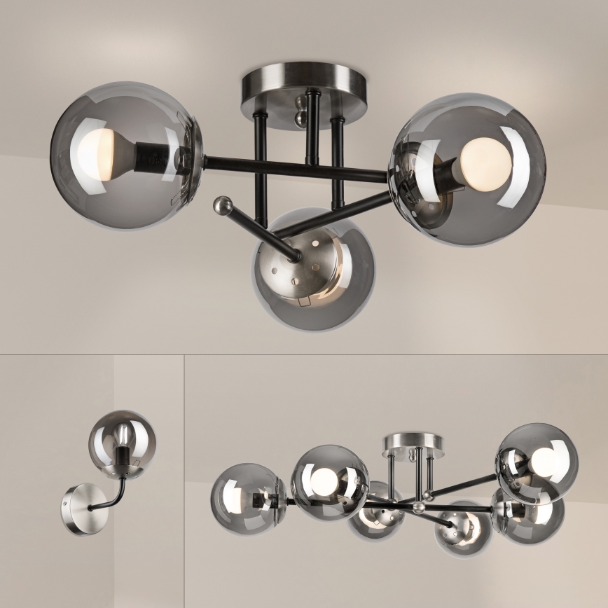 Brilagi - Plafonnier affleurant MALIVA 3xE14/15W/230V chrome mat/fumé