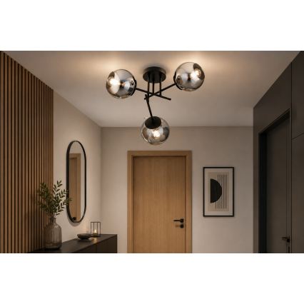 BRILAGI - Plafonnier DIOR 3xE27/60W/230V noir/gris fumé