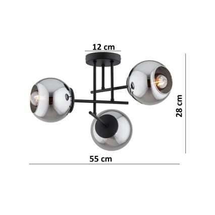 BRILAGI - Plafonnier DIOR 3xE27/60W/230V noir/gris fumé