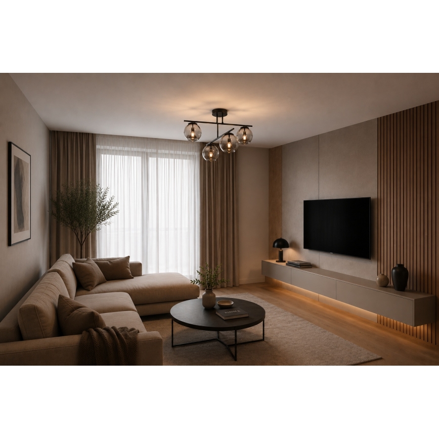 BRILAGI - Plafonnier DIOR 4xE27/60W/230V noir/gris fumé
