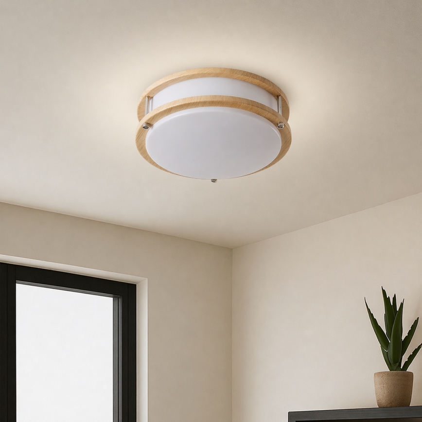 Brilagi - Plafonnier ELARO 2xE27/40W/230V, Ø 26 cm, décor imitation bois