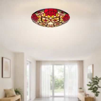 Brilagi - Plafonnier en vitrail de style Tiffany GARLAN 2xE27/60W/230V