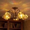 BRILAGI - Plafonnier en vitrail de style Tiffany MIRABELLA, à montage affleurant, 5 × E27 / 60 W / 230 V, Ø 60 cm