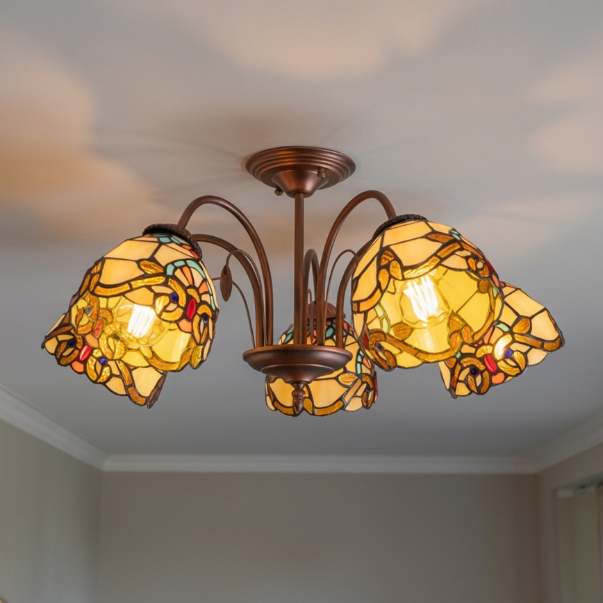 Brilagi - Plafonnier en vitrail de style Tiffany MIRABELLA, à montage affleurant, 5 × E27 / 60 W / 230 V, Ø 60 cm