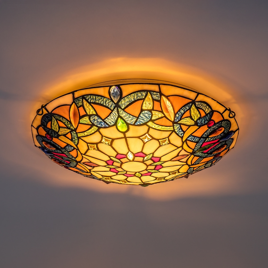 Brilagi - Plafonnier en vitrail style Tiffany LUISA 2xE27/60W/230V Ø 40 cm