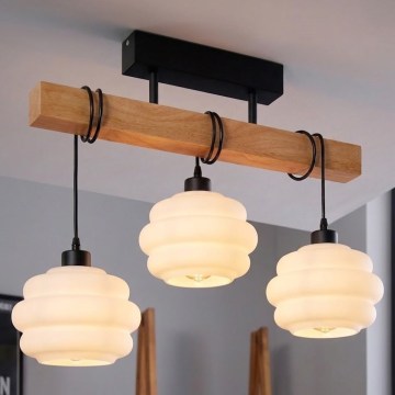 Brilagi - Plafonnier fixé en surface WOOD GLASS 3xE27/60W/230V pin/noir/blanc