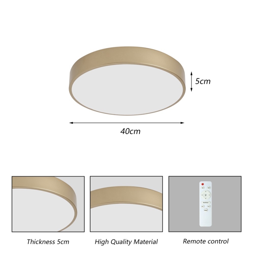 Brilagi - Plafonnier LED à intensité variable POOL LED/48W/230V 3000-6000K Ø 40 cm doré + télécommande