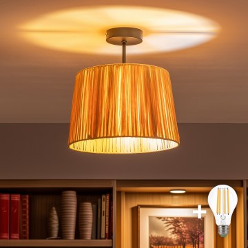 Brilagi - Plafonnier LED affleurant CERIA BOHO 1xE27/60W/230V Ø 30 cm noir/raffia