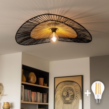 Brilagi - Plafonnier LED apparent CERIA BOHO 1xE27/40W/230V diam. 50 cm noir/marron/chêne
