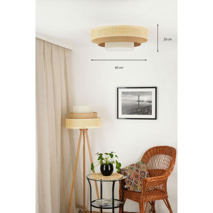 Brilagi - Plafonnier LED CEDAR LUNETA LED/26W/230V Ø 60 cm rotin/marron/crème