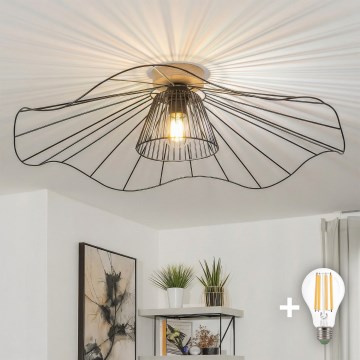 Brilagi - Plafonnier LED CERIA WIRE 1xE27/40W/230V Ø 80 cm noir/chêne