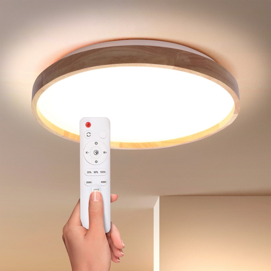 Brilagi - Plafonnier LED dimmable ALSON LED/48W/230V 3000-6500K chêne Ø 39,5 cm + télécommande