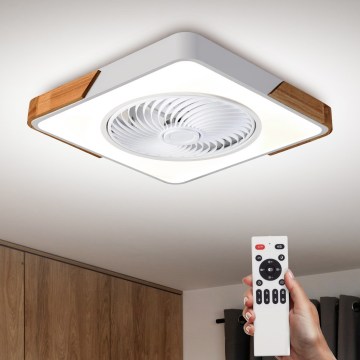 Brilagi - Plafonnier LED dimmable avec ventilateur LED/30W/230V 3000-6500K blanc/chêne + télécommande
