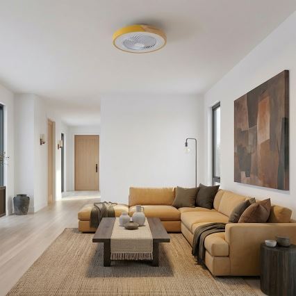 Brilagi - Plafonnier LED à intensité variable avec ventilateur LED/38W/230V 3000-6500K Ø 50 cm doré/chêne + télécommande