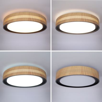 Brilagi - Plafonnier LED dimmable COCI LED/48W/230V 3000-6500K Ø 39 cm décor bois/noir + télécommande