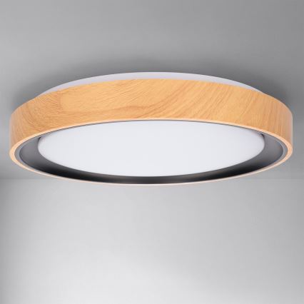 Brilagi - Plafonnier LED dimmable FLOCO LED/48W/230V 3000-6500K Ø 40 cm décor bois/noir + télécommande