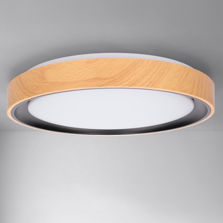 Brilagi - Plafonnier LED dimmable FLOCO LED/48W/230V 3000-6500K Ø 40 cm décor bois/noir + télécommande