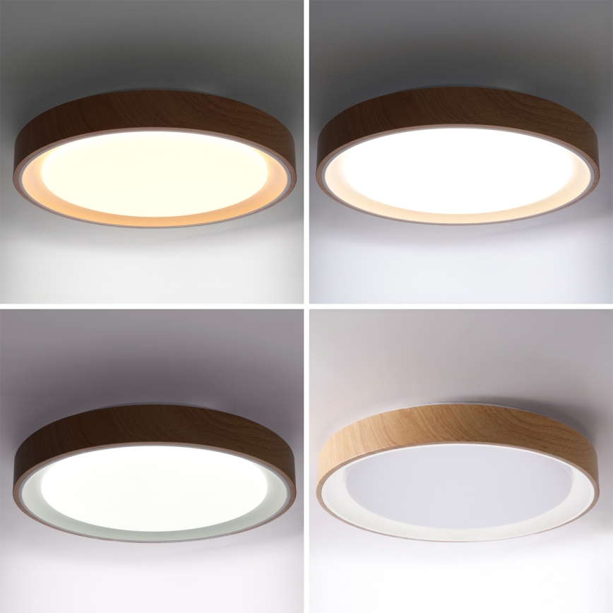 Brilagi - Plafonnier LED dimmable FLOCO LED/48W/230V Ø 40 cm décor bois/blanc + télécommande