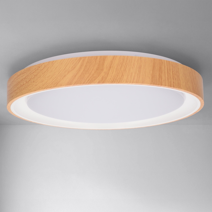 Brilagi - Plafonnier LED dimmable FLOCO LED/48W/230V Ø 40 cm décor bois/blanc + télécommande