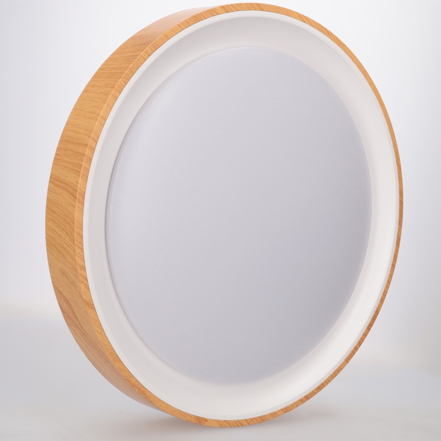 Brilagi - Plafonnier LED dimmable FLOCO LED/48W/230V Ø 40 cm décor bois/blanc + télécommande