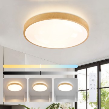Brilagi - Plafonnier LED dimmable GLASS POOL DOUBLE LED/48W/230V 3000-6000K 40 cm décor bois + télécommande