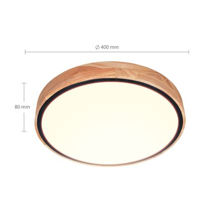 Brilagi - Plafonnier LED dimmable GLORIA LED/48W/230V 3000-6500K chêne Ø 40 cm + télécommande