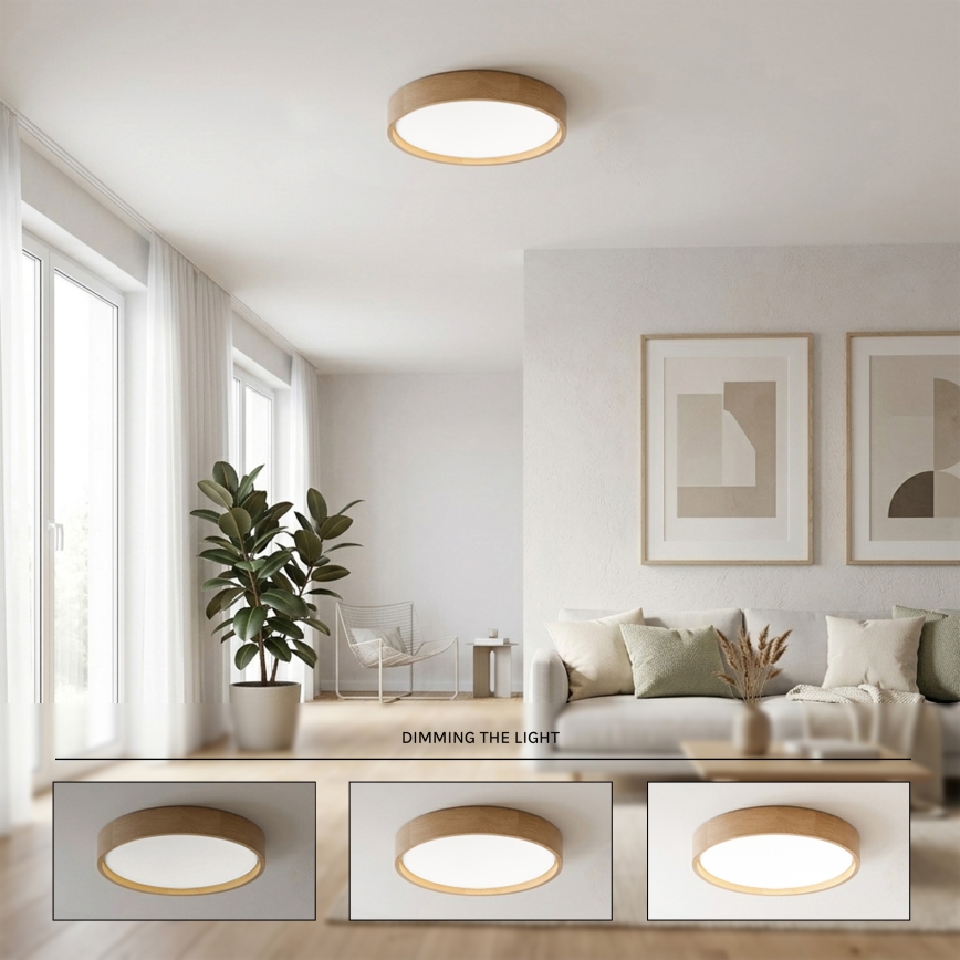 Brilagi - Plafonnier LED dimmable MANAROLA REMOTE LED/24W/230V 3000-6500K Ø 41 cm chêne + télécommande