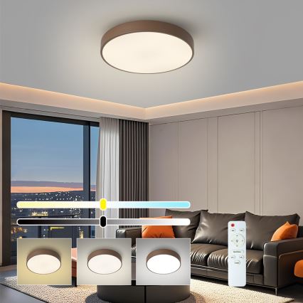 Brilagi - Plafonnier LED dimmable POOL LED/48W/230V 3000-6000K Ø 40 cm marron + télécommande