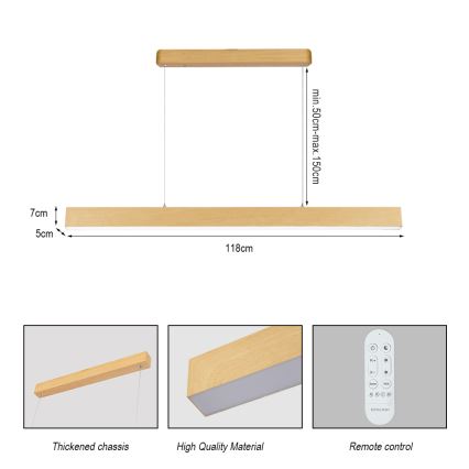 Brilagi - Lustre LED dimmable SLEEKLINE SMART LED/40W/230V Wi-Fi décor chêne + télécommande