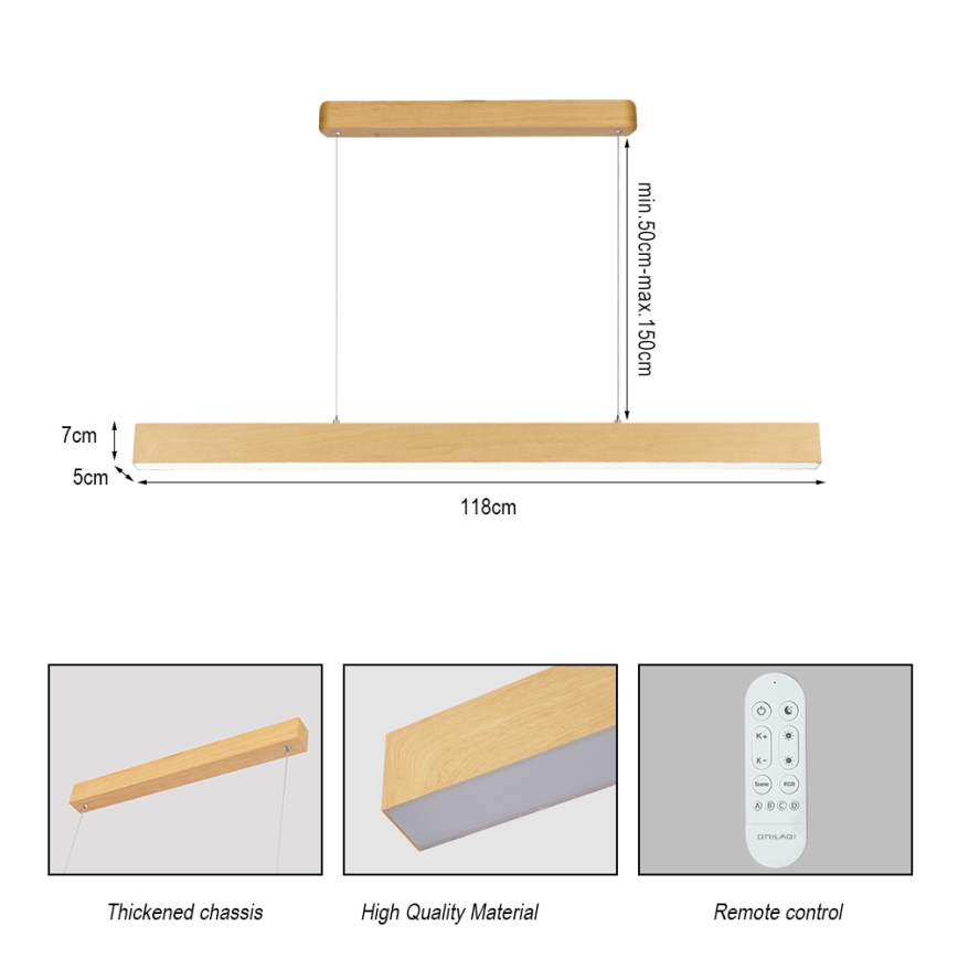 Brilagi - Lustre LED dimmable SLEEKLINE SMART LED/40W/230V Wi-Fi décor chêne + télécommande