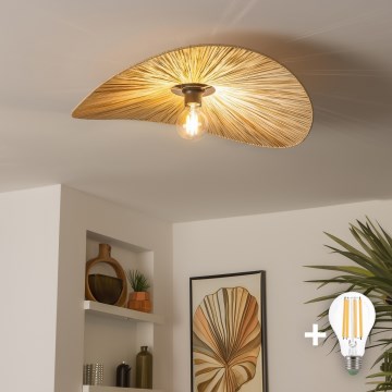 Brilagi - Plafonnier LED en saillie CERIA BOHO 1xE27/40W/230V Ø 60 cm raphia/chêne