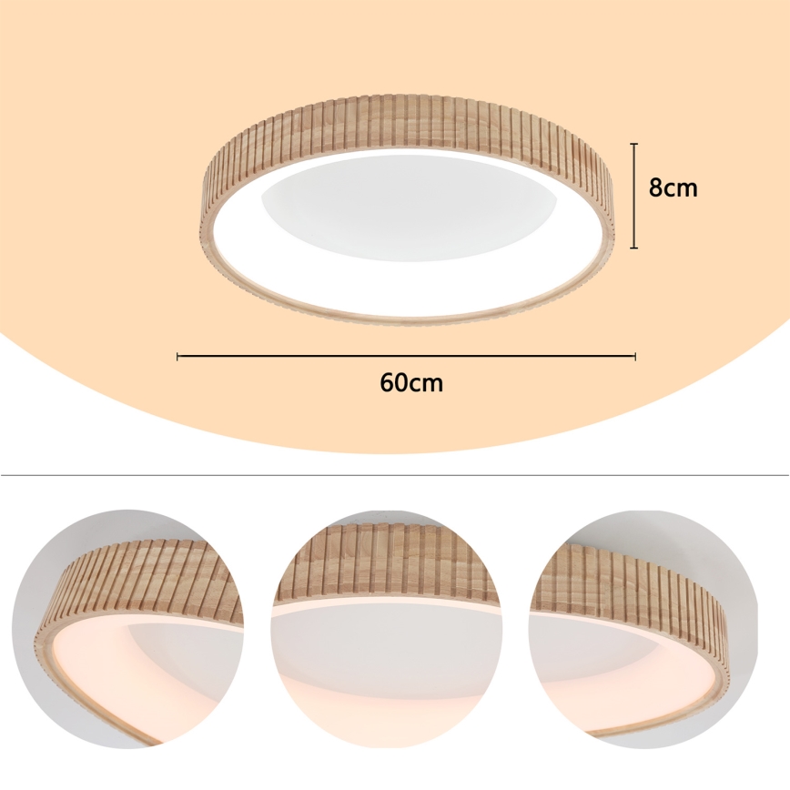 Brilagi - Plafonnier LED FALCON WOOD MODERN LED/40W/230V 3000/4000/6000K Ø 60 cm bois