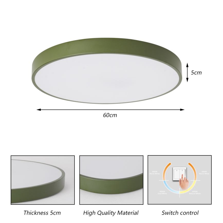 Brilagi - Plafonnier LED POOL, 60 W, 230 V, températures de couleur 3000/4000/6000 K, Ø 60 cm, vert
