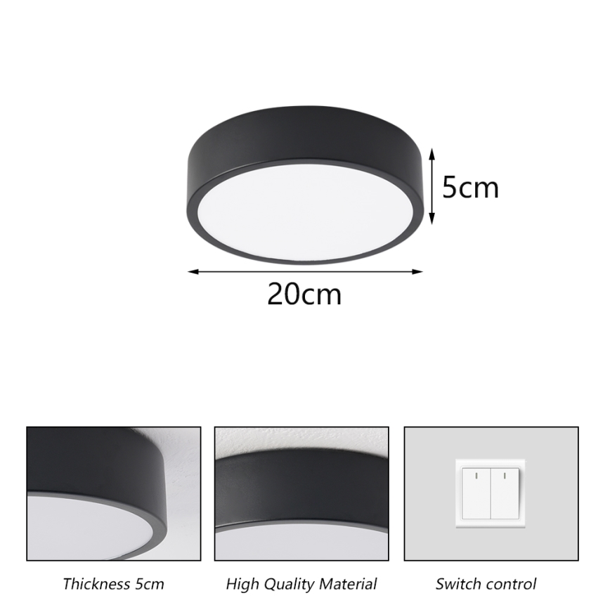 Brilagi - Plafonnier LED POOL LED/18W/230V 3000/4000/6000K Ø 20 cm noir