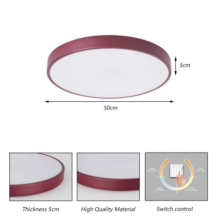 Brilagi - Plafonnier LED POOL, 60W, 230V, 3000/4000/6000 K, Ø 50 cm, bordeaux