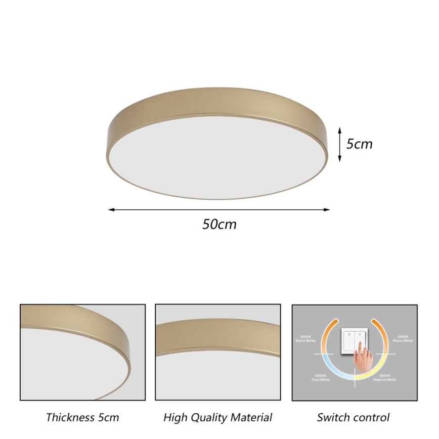 Brilagi - Plafonnier LED POOL LED/60W/230V 3000/4000/6000K Ø 50 cm doré