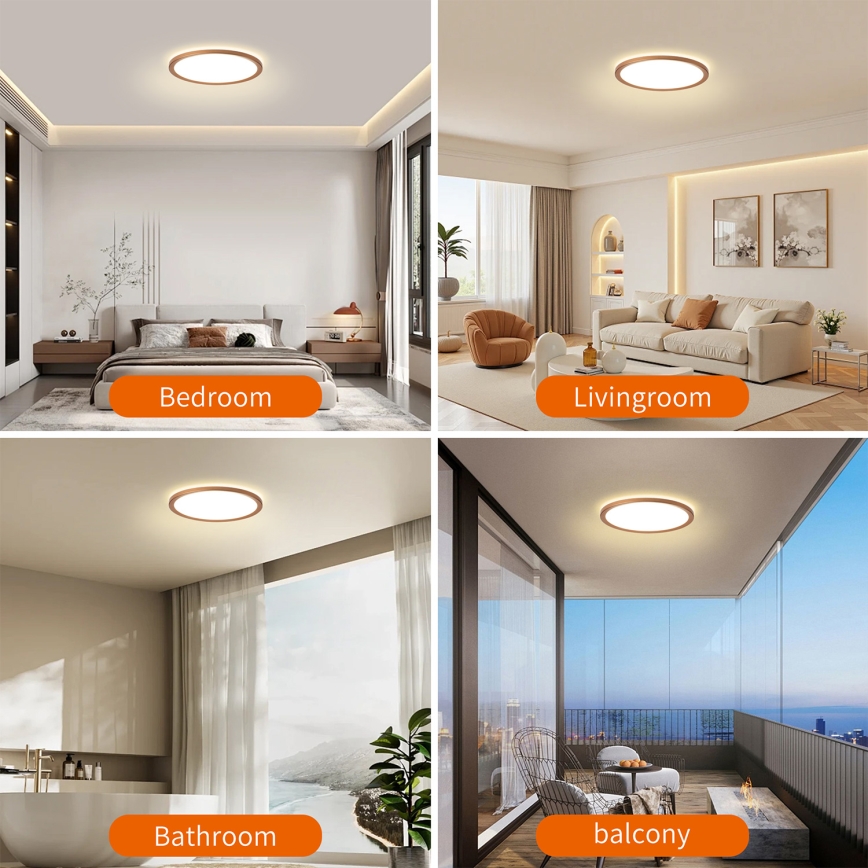 Brilagi - Plafonnier LED ultra-plat pour salle de bains, 12 W / 230 V, Ø 22,5 cm, finition or rose, IP54